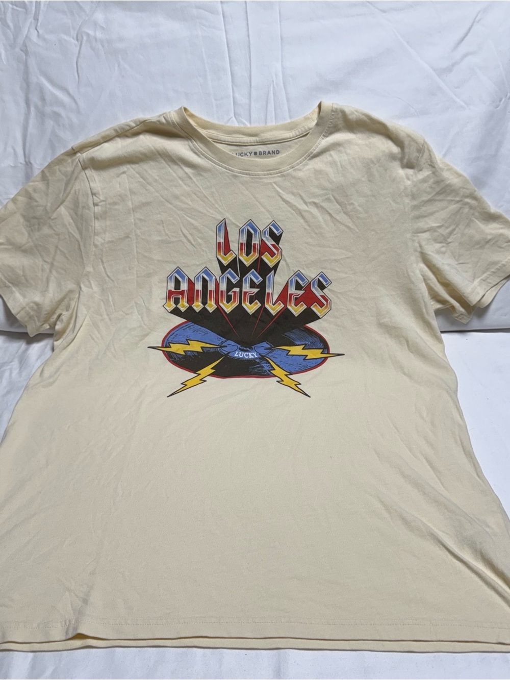 Lucky Brand Los Angeles Graphic Tee - Cream Men’s T-Shirt Large 100% Soft Cotton